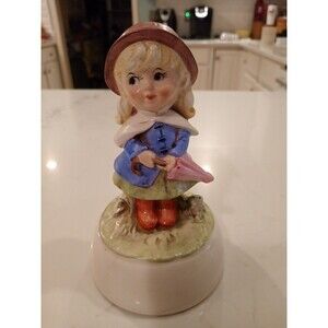 Vintage Schmid Bros. Girl Ceramic Music Box Top - Music Box Base Is Missing